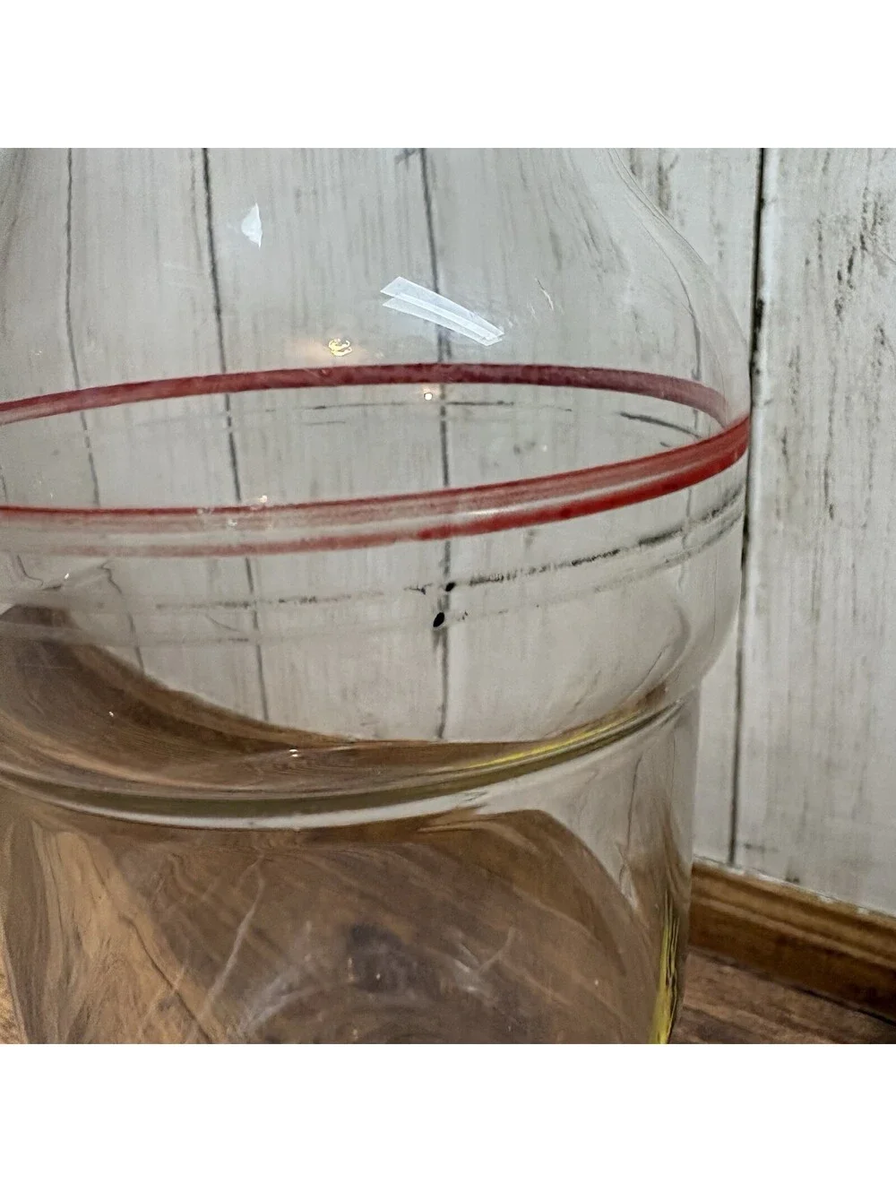 Vintage Cocktail Shaker Red Stripe Art Deco Glass MCM Aluminum Cap Drink Mixer